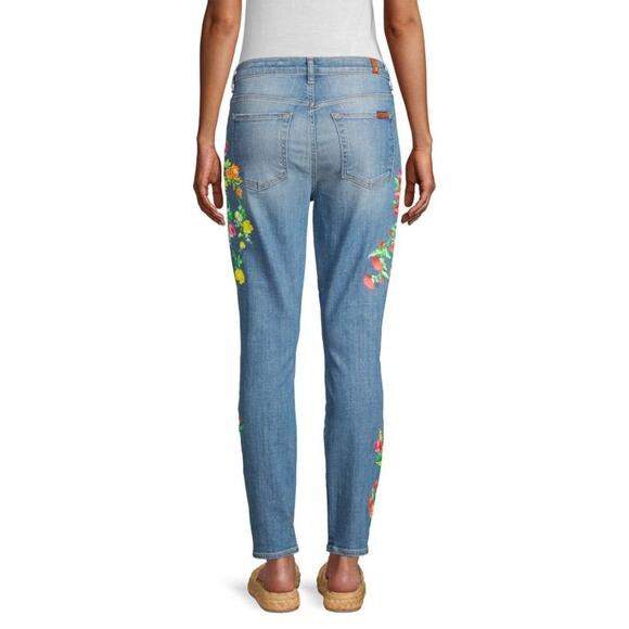 💜HP💜 7FAM | High Waist Ankle Skinny Jean | Boho Neon Floral Embroidered | Sz 28 - Picture 3 of 10
